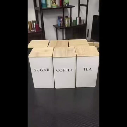 Three-Piece Black or White Ceramic-Style Kitchen Canister Set for Coffee, Tea, Sugar or Spices
