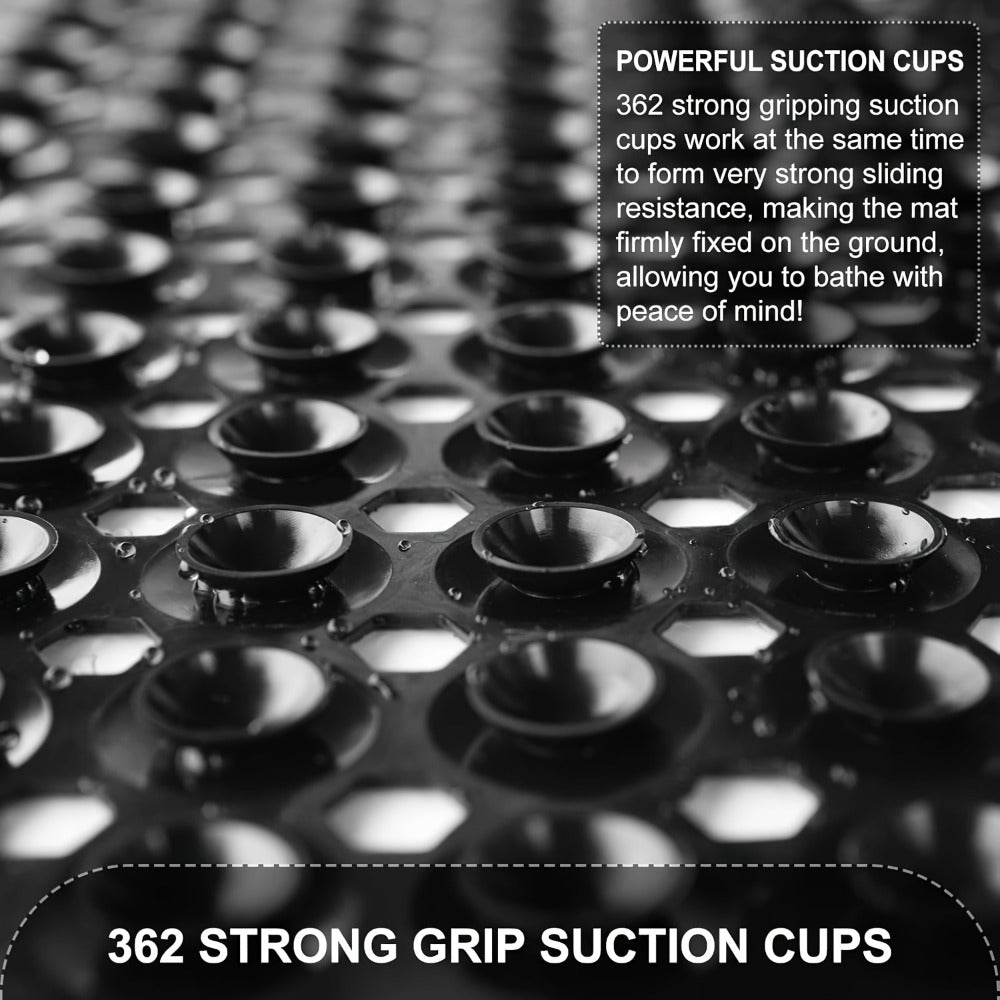 Two-Piece Black Bath Mat Set with Suction Cups, Drain Holes and Three Exact Checkout Options
