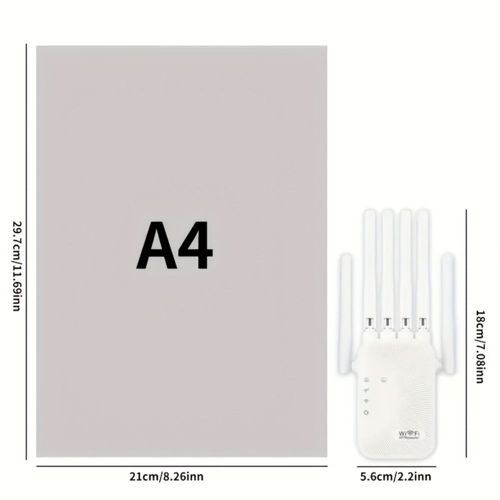 WiFi Range Extender 1800Mbps WiFi 6 Dual-Band 2.4/5GHz with Six Antennas, Ethernet Port and White Wall-Plug Design