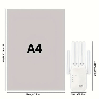 WiFi Range Extender 1800Mbps WiFi 6 Dual-Band 2.4/5GHz with Six Antennas, Ethernet Port and White Wall-Plug Design