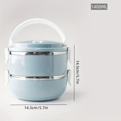 Stackable Bento Lunch Box, Stainless Steel Cylindrical Meal Container in 2-Layer, 3-Layer or 4-Layer Options