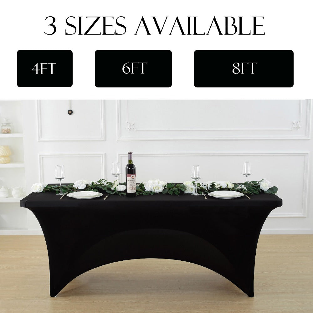 Tablecloth Fitted Stretch Cover Set for 4, 6 or 8-Foot Rectangle Tables in 3 or 5-Piece Packs
