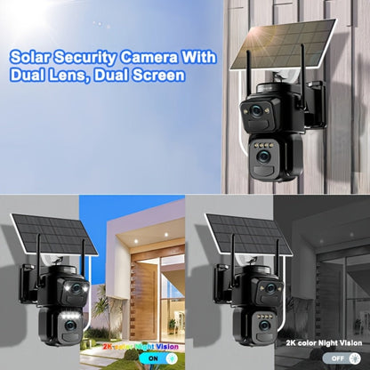 Solar Security Camera 2K WiFi Outdoor - 10x Optical Zoom, 360° Pan Tilt PTZ, IP66 Waterproof, Color Night Vision, Spotlight Alarm, Motion Detection, Two-Way Audio, No Wiring CCTV (QW8-WIFI)