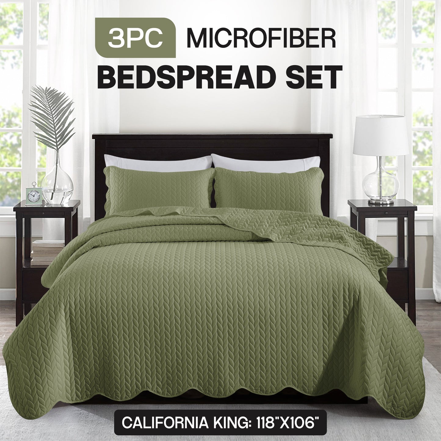 Chevron-Texture Three-Piece Bedspread Set in 16 Colors with Twin, Queen-Full, King and California King Sizes