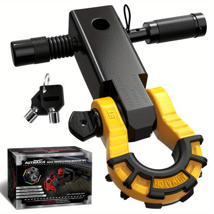 Shackle Hitch Receiver 2-Inch 68,000 lb Break Strength with 3/4" D-Ring & 5/8" Hitch Lock Pin – Heavy Duty Drop Forged Steel 8-Ton Vehicle Recovery Tow Hitch, Multi-Color