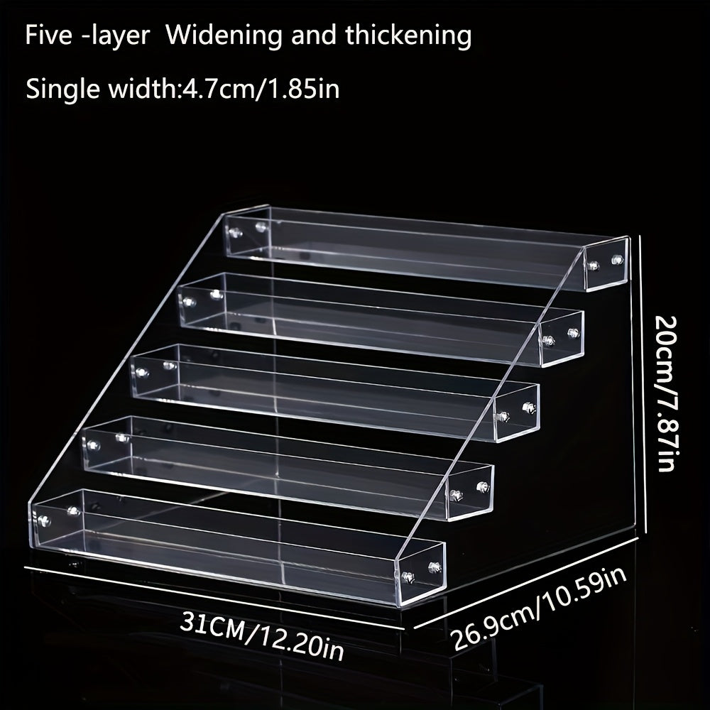 Clear Five-Tier Makeup Organizer with Stepped Compartments for Perfume, Lipstick, Skincare and Vanity Countertop Storage