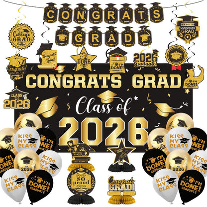 Class of 2026 Graduation Party Decorations – Complete Set with Backdrop Banner Hanging Swirls Balloons & Honeycomb Supplies, 6 Color Options Purple Maroon Blue Red Green Gold