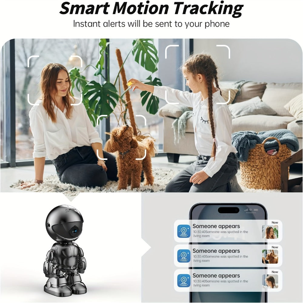 Security Camera 3MP Robot-Style Indoor Model with 360 Pan-Tilt, Auto Motion Tracking and Two-Way Audio