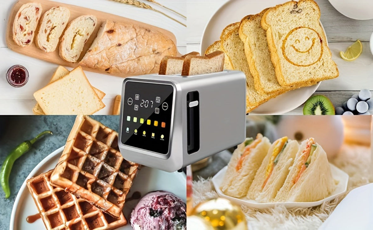 Digital Touch Screen Toaster 2 Slice Stainless Steel with 5 Bread Functions 7 Shade Settings for Home Cooking, Dining and Outdoor Meals