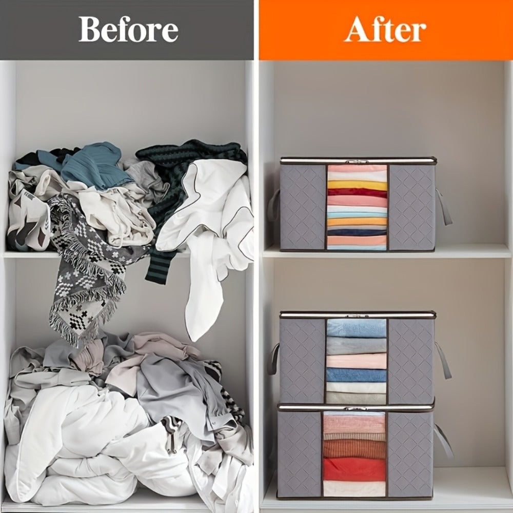 6pcs Extra Large Storage Bags with Zipper Closure, Heavy-Duty Non-Woven Fabric Quilt Blanket Clothes Organizer Bags, Rectangular Foldable Seasonal Closet Storage Bags Set for Home Organization
