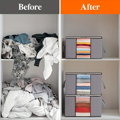 6pcs Extra Large Storage Bags with Zipper Closure, Heavy-Duty Non-Woven Fabric Quilt Blanket Clothes Organizer Bags, Rectangular Foldable Seasonal Closet Storage Bags Set for Home Organization