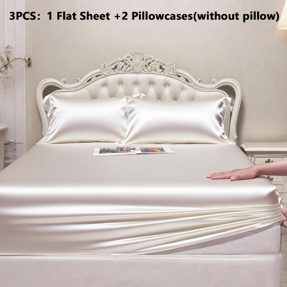 Satin-Style Fitted Sheet Set with Pillowcases in Eight Colors and Twin, Full, Queen or King Sizes