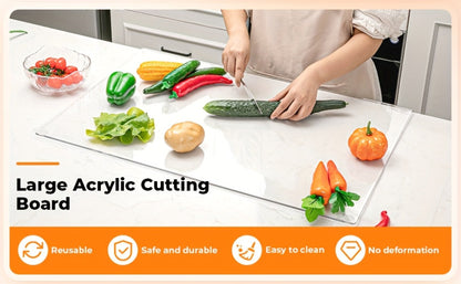 Acrylic Cutting Board Large Anti-Slip 17x23 Inch – Clear & Black Countertop Protector for Kitchen & Restaurant – Food Safe Non-Slip Chopping Board for Fruit, Meat & Meal Prep