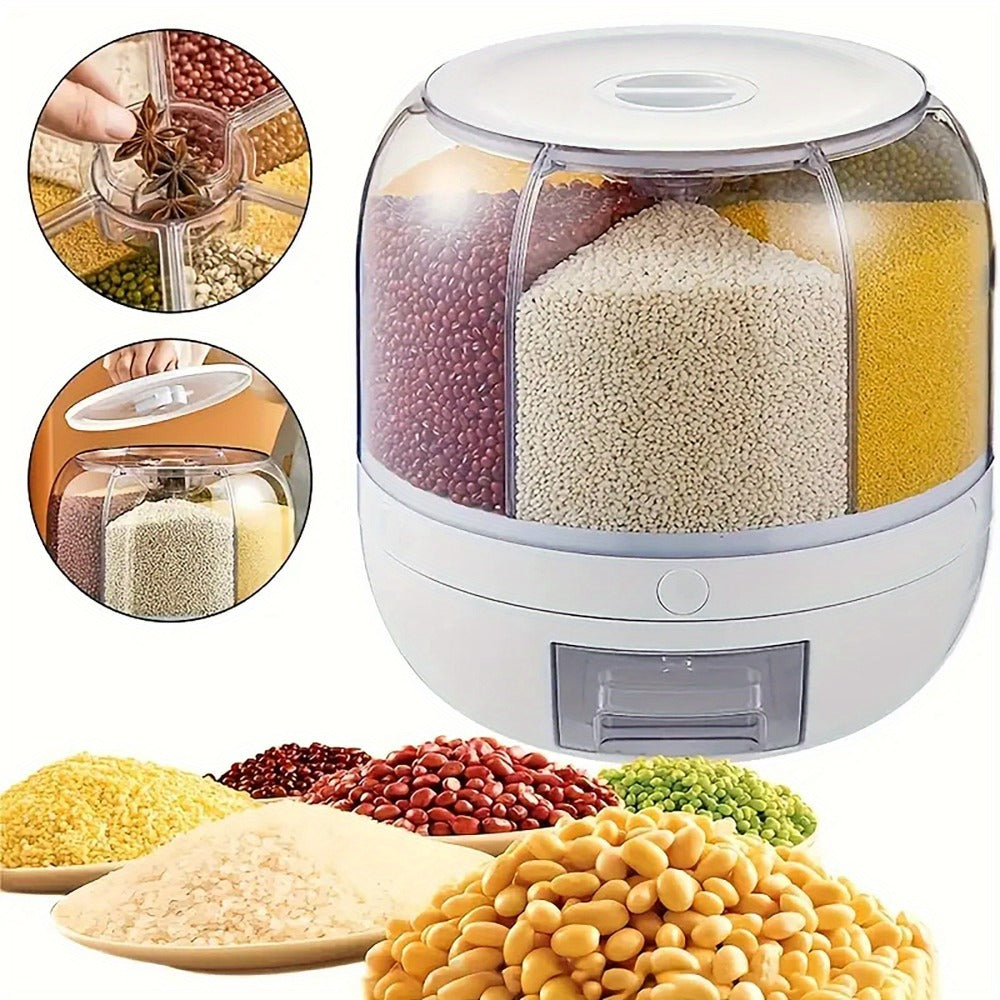 Rotating Rice Storage Container with Multi-Compartment – Large Capacity Grain Bucket, Moisture-Proof Insect-Proof Sealed Tank for Rice, Flour, Pet Food Kitchen Organizer
