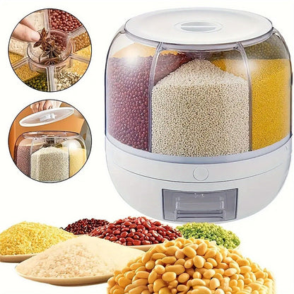 Rotating Rice Storage Container with Multi-Compartment – Large Capacity Grain Bucket, Moisture-Proof Insect-Proof Sealed Tank for Rice, Flour, Pet Food Kitchen Organizer