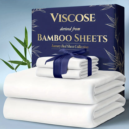 Viscose-from-Bamboo Four-Piece Sheet Set with Deep-Pocket Fitted Sheet, Twin to King Sizes and 12 Colors