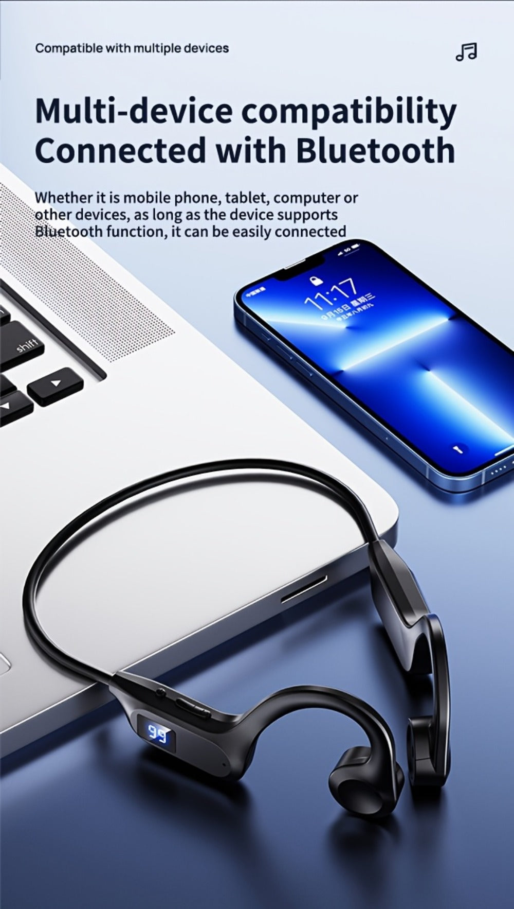 Open Ear Sports Headphones with Microphone 15-Hour Battery True Wireless Bluetooth Earphones for Running Exercising Cycling Gym Workout Awareness Mode