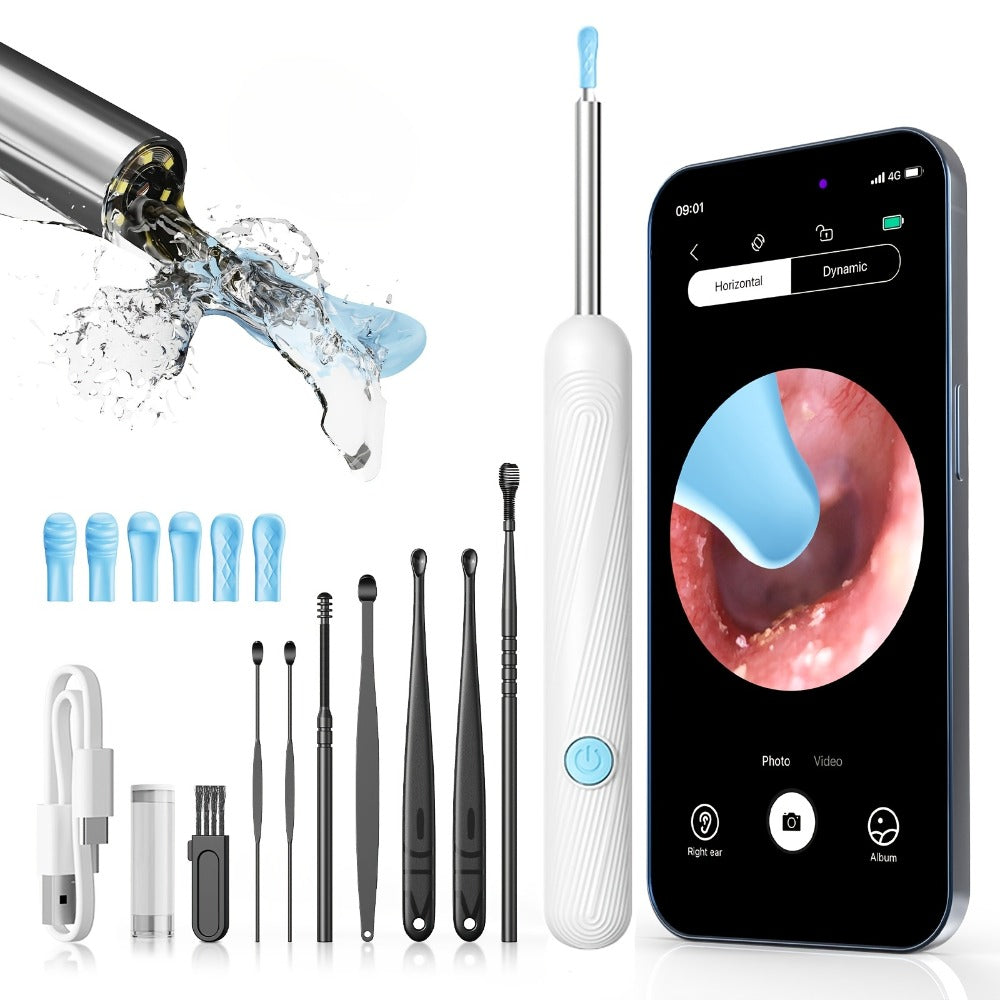 1080P-Marked Visual Ear Camera Kit with Six LED Lights, USB Charging and Black or White Accessory Sets