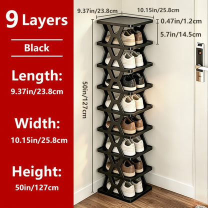 Shoe Rack Organizer 6 or 9 Tier - Space Saving Folding Shoe Rack for Hallway Doorway Bedroom Dorm, Narrow Entryway Shoe Storage, Black or White