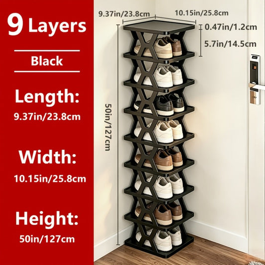Shoe Rack Organizer 6 or 9 Tier - Space Saving Folding Shoe Rack for Hallway Doorway Bedroom Dorm, Narrow Entryway Shoe Storage, Black or White