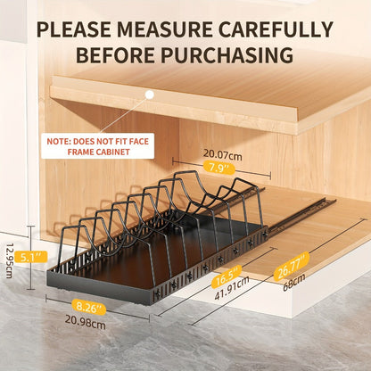 Pull-Out Pot and Pan Organizer with Sliding Cabinet Base, Eight Adjustable Dividers and One- or Two-Pack Options