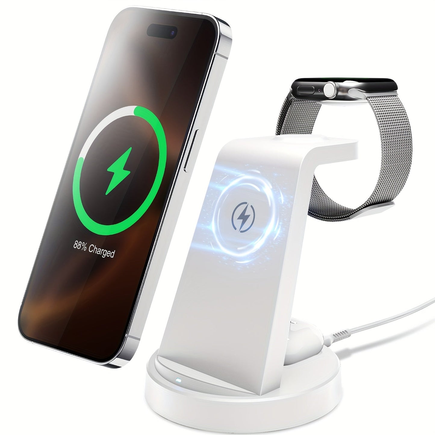 3-in-1 Wireless Charging Dock Multi-Color Fast Charge for iPhone 17 16 15 14 13 12 11 Pro Max, Apple Watch Ultra 2 Series 10 9 8 7 6 SE, AirPods 4 3 2 Pro & Samsung Galaxy – Black Blue Pink U1 U2