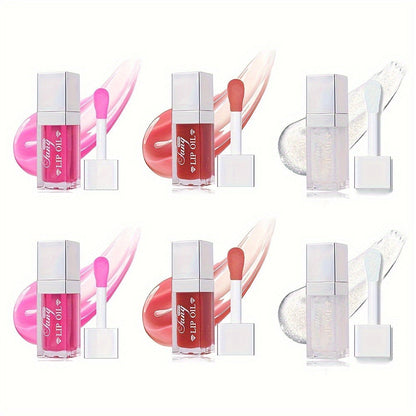 Plumping Lip Gloss Oil Set 3pcs 6pcs Hydrating Transparent Glow Lip Plumper - Long-Lasting High-Shine Glossy Finish in Berry Coral Pink Red, Nourishing Lip Care Gift for Women & Girls