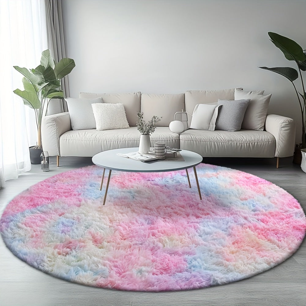 Area Rug, Round Shaggy Plush Carpet in Seven Colors and 4-, 5- or 6-Foot Diameters with Spot-Clean Care