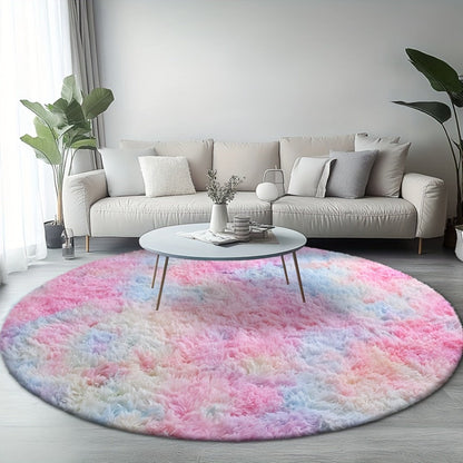 Area Rug, Round Shaggy Plush Carpet in Seven Colors and 4-, 5- or 6-Foot Diameters with Spot-Clean Care