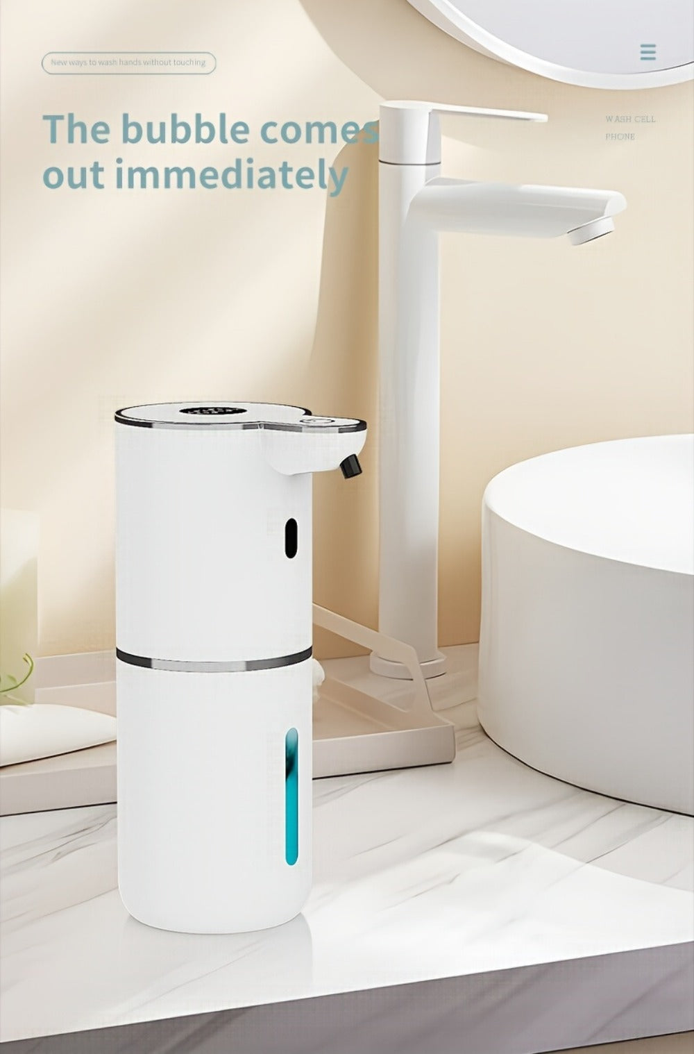Rechargeable Touchless Foam Soap Dispenser with Six-Level Display, Countertop or Wall Mount in Black or White