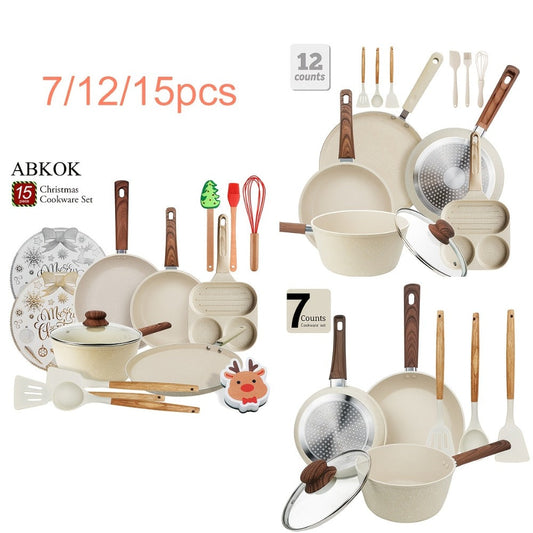Non-Stick Cookware Set 7 12 & 15 Piece Induction Compatible – Frying Pan Steamer Silicone Spatula & Tongs | Complete Pots and Pans Cooking Set | Perfect Wedding Housewarming Gift for Friends