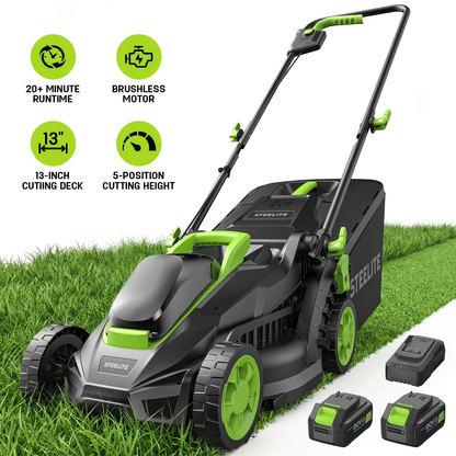 Cordless Lawn Mower Brushless Motor 13-Inch 21V Electric Lawn Mower Battery Powered with 4.0Ah Battery & Charger Included for Small to Medium Yards