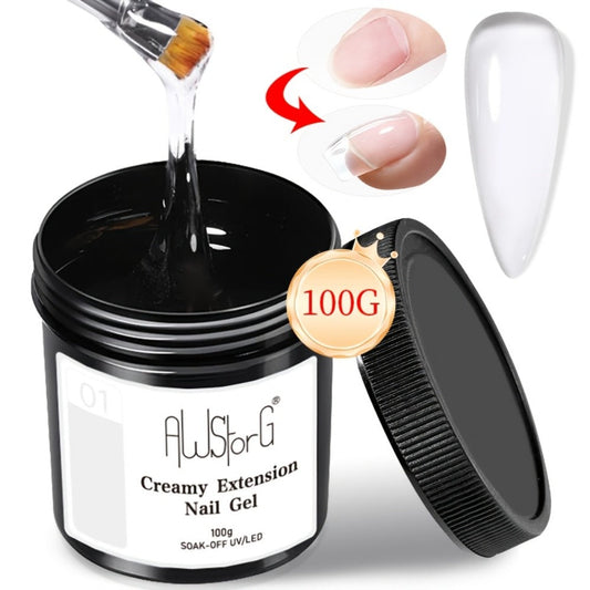 Nail Extension Gel Kit 3pcs 100g Clear Creamy Building Gel Hard Construction Gel for Nail Strengthening Lengthening and Manicure UV LED Nail Builder Gel Set Salon and Home Use