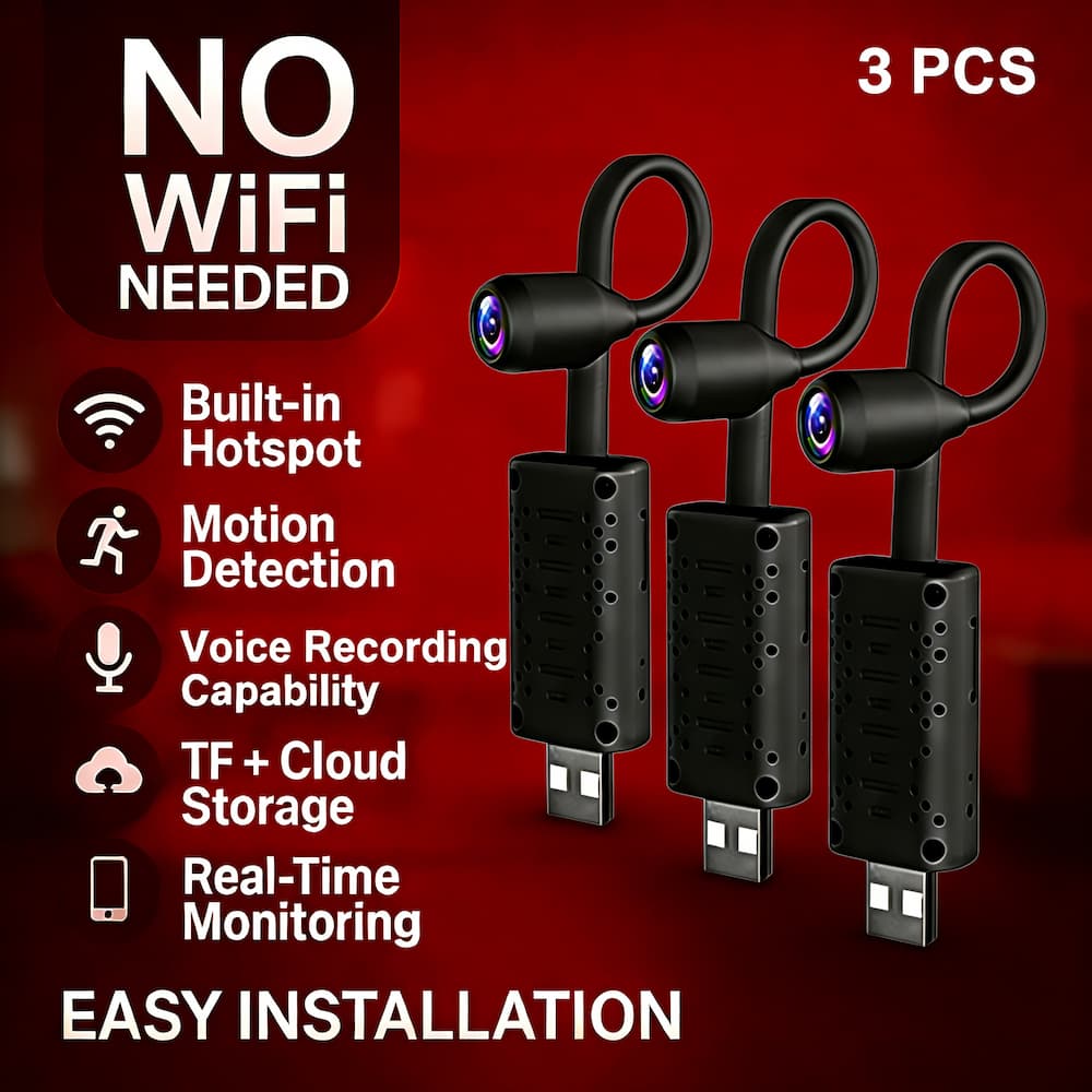 Security Camera Mini 1024P Three-Pack with AP Hotspot, Flexible Lens, Plug-In Power and Motion Detection