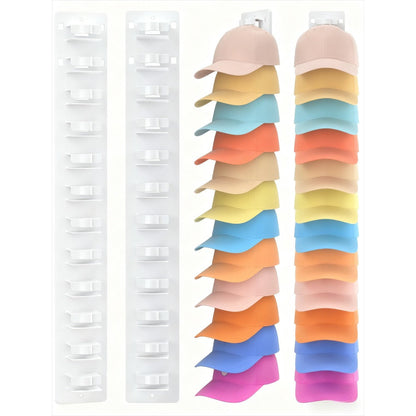 Hat Organizer Wall Mounted 2-Pack, 24-Cap Capacity Storage Hooks, Adhesive or Drill Install, Closet Entryway Bedroom Hat Rack, Durable Polypropylene, Space-Saving Vertical Display