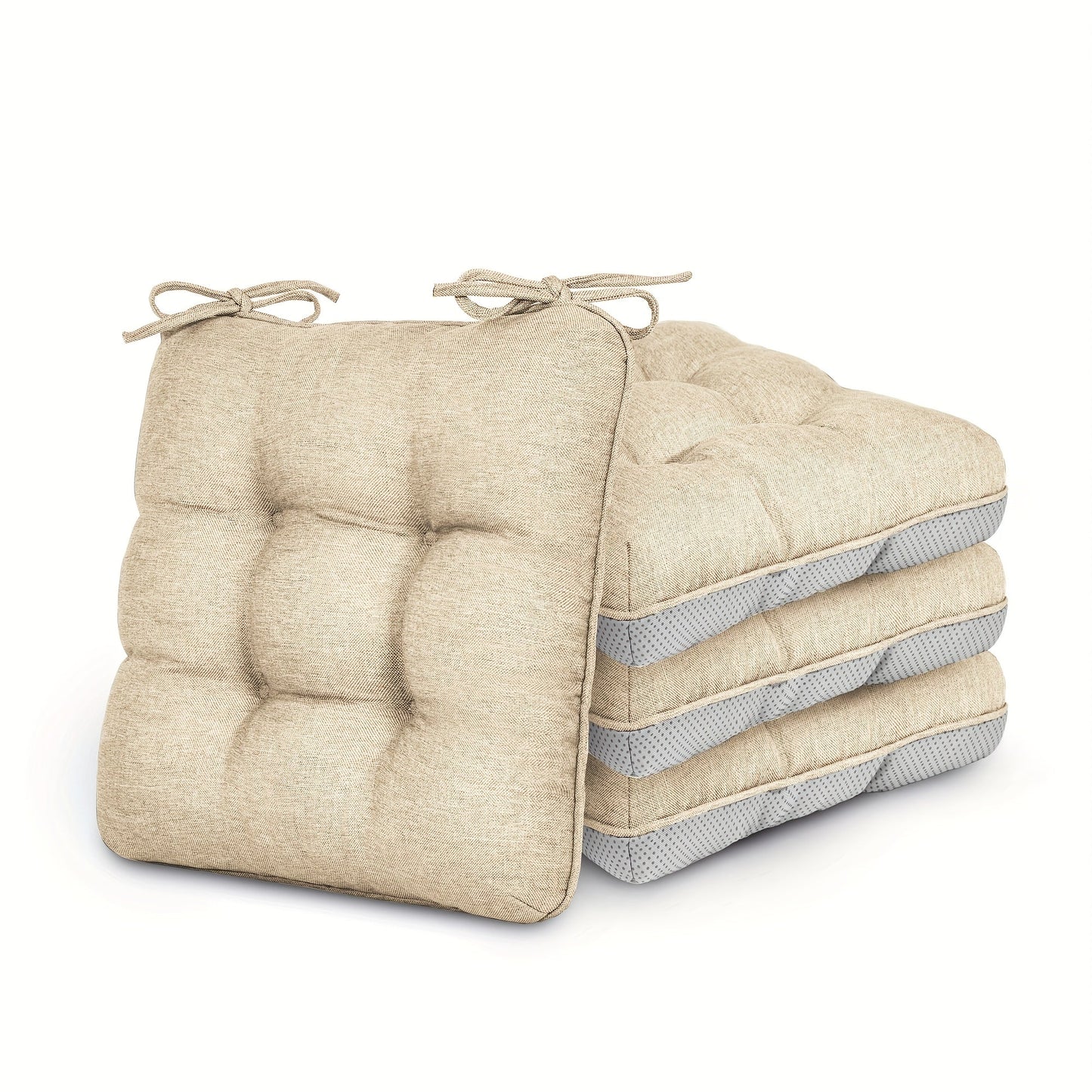 Tufted Chair Cushion Sets in 4- or 8-Piece Options with M/L Sizes, Tie Straps and 12 Color Choices
