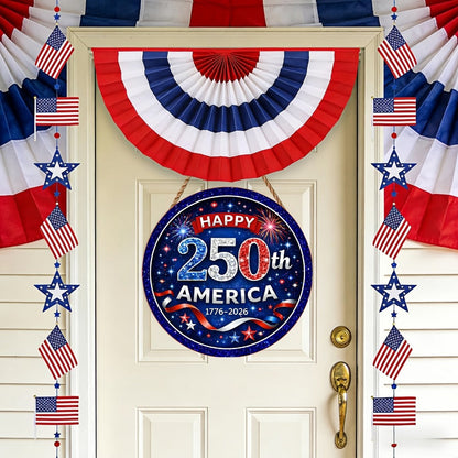 Patriotic Wooden Door Sign with Round 1776-2026 Anniversary Design for Indoor Wall or Entryway Display