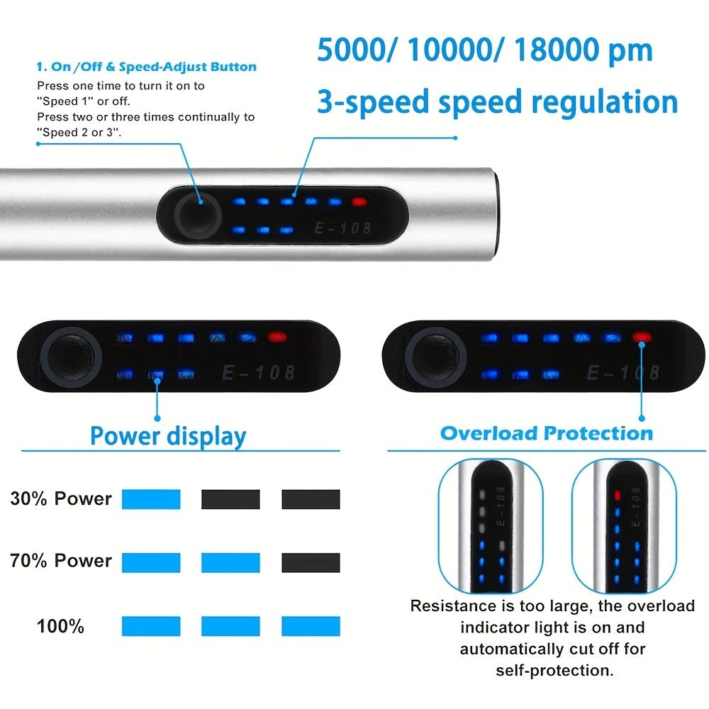 Mini USB-Rechargeable Rotary Tool with Three Speeds and 58-, 74- or 83-Piece Accessory Sets