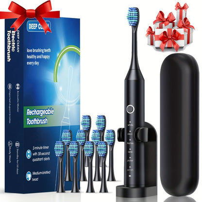 Electric Toothbrush with Six Modes, 500mAh Battery, USB Charging and Four or Eight Brush Head Bundles