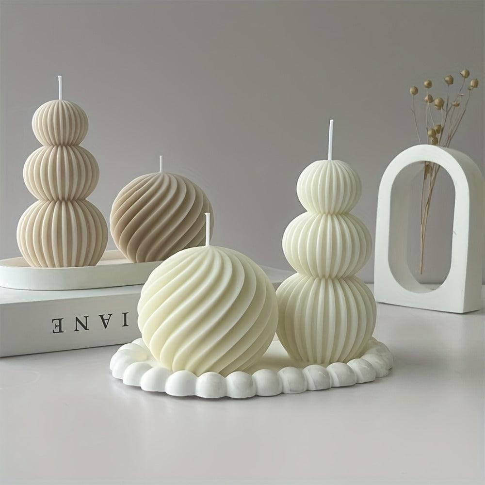 Ribbed Sculptural Candle in Single-Sphere or Three-Ball Form with Two Fragrance Selections