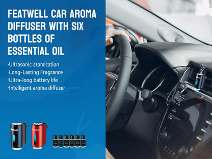 Car Air Freshener Featwell Waterless Vent Diffuser with Grey Six-Scent Refill Selection and USB-C Power