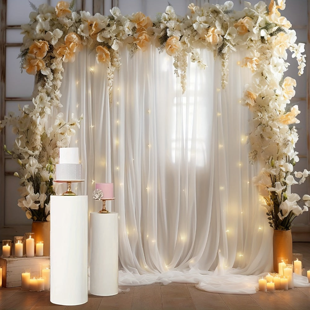 White Sheer Photography Backdrop Set with Two 5.2 x 10 ft Panels, USB String Lights and 10 Clips