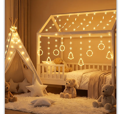 Mini LED String Lights Christmas Snowflake & Star Tree Shapes, 10-Pack USB Powered Fairy Lights 118 Inch, Indoor Holiday Decoration for Bedroom Window Curtain Wall Door Living Room Party Decor