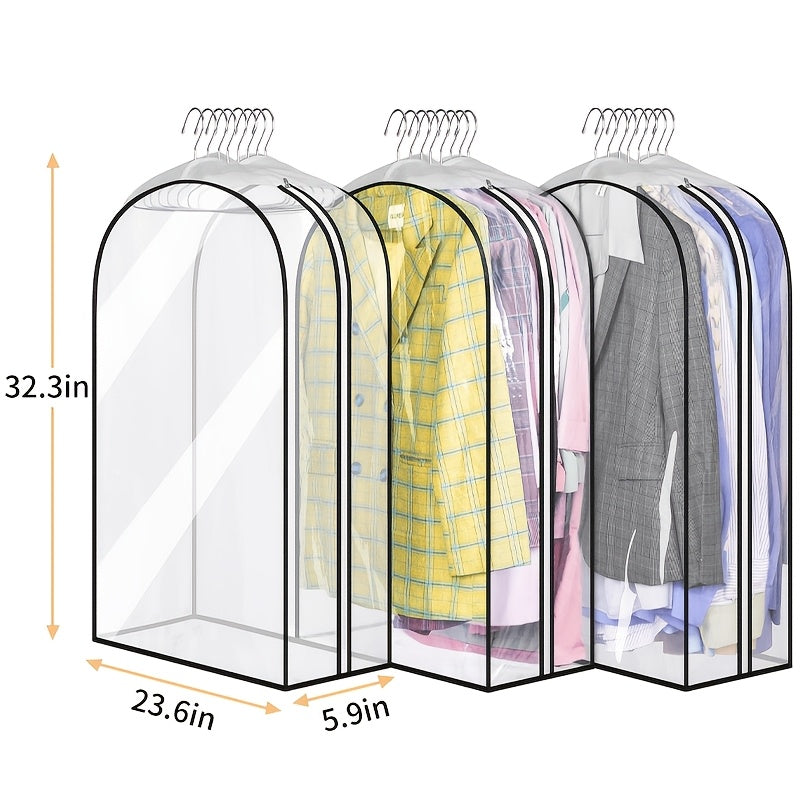 Transparent Zippered Garment Bag Covers in a Three-Piece Set with 32-, 40-, 50- or 60-Inch Sizes