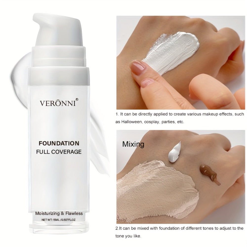 White Liquid Foundation Full Coverage Matte — Long-Lasting Creamy Formula for Goth Halloween Cosplay & Stage Makeup, Heavy Duty Opaque Coverage for All Skin Types, Professional Face Makeup for Women