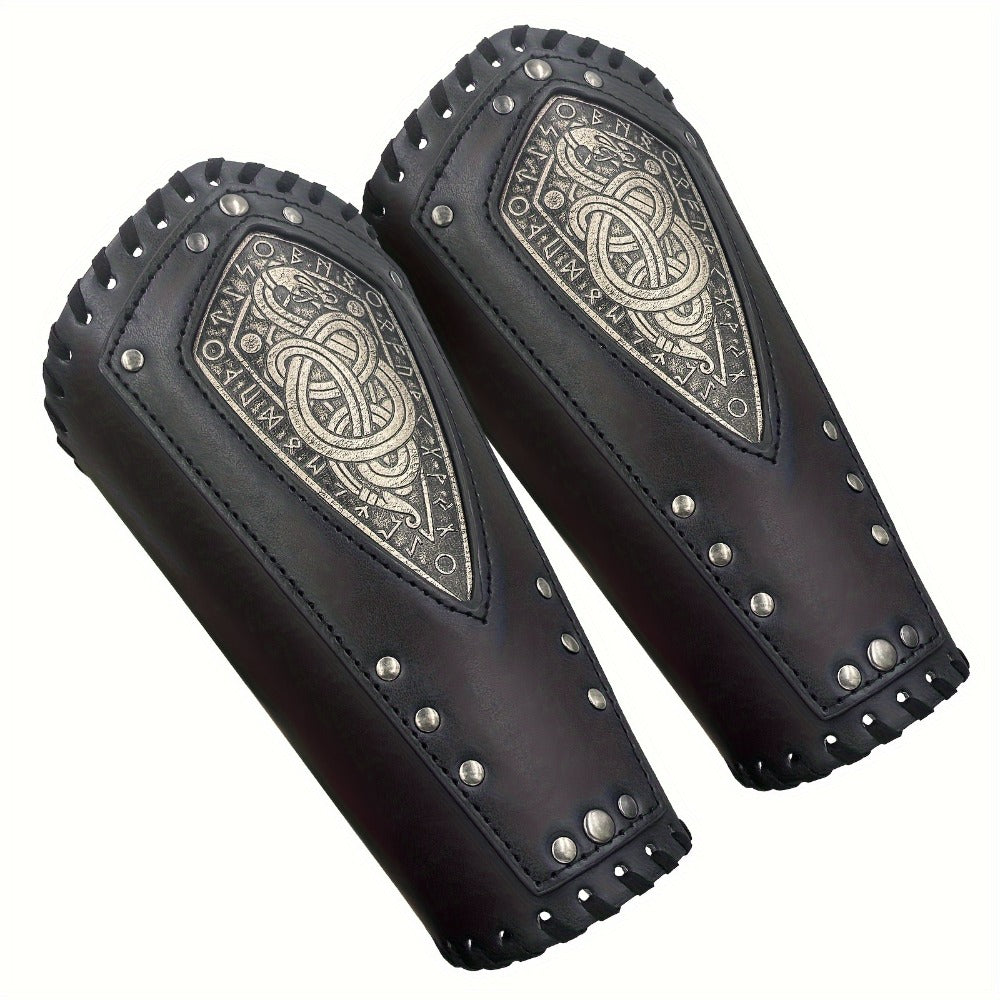 Two-Piece Faux Leather Norse Snake Wrist Guard Set, 23 x 12 cm Costume Bracers in Black or Coffee