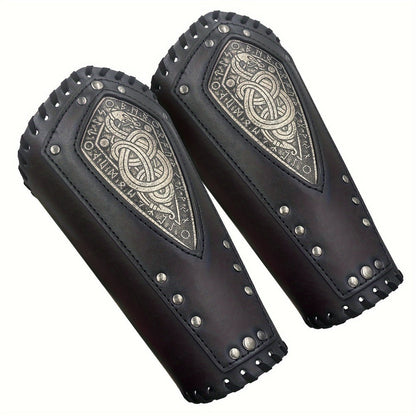 Two-Piece Faux Leather Norse Snake Wrist Guard Set, 23 x 12 cm Costume Bracers in Black or Coffee