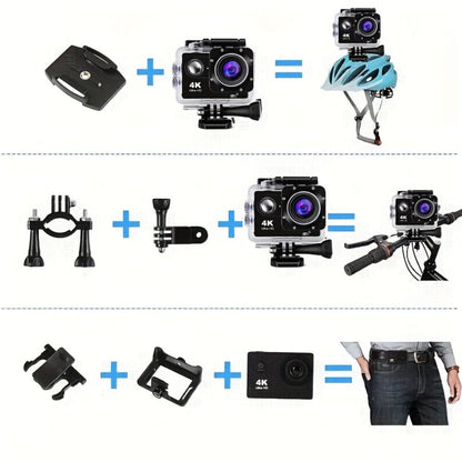 Sports Action Camera with 32GB Card, Helmet Mount Kit, 2-Inch Screen, WiFi and Remote-Control Accessories