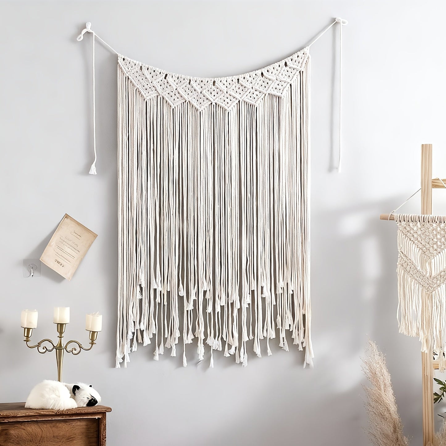 Large Bohemian Macrame-Style Wall Hanging in Four Exact Woven Patterns with Long Fringe Details