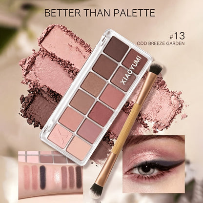 Eyeshadow Palette 12 Colors with Brush 2-in-1 Eyeshadow & Blush – Shimmer Glitter Matte Pearlescent Shades, Waterproof Long-Lasting Light Pink Series, Travel Size Eye Makeup for Women & Beginners